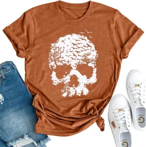 Skull Shirts for Women Funny Gothic Graphic T-Shirts Novelty Horror Tee Casual Athletic Tops