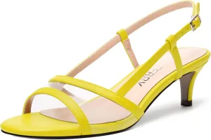 SKYSTERRY Womens Casual Dating Buckle Open Toe Slingback Matte Kitten Low Heel Heeled Sandals 2 Inch