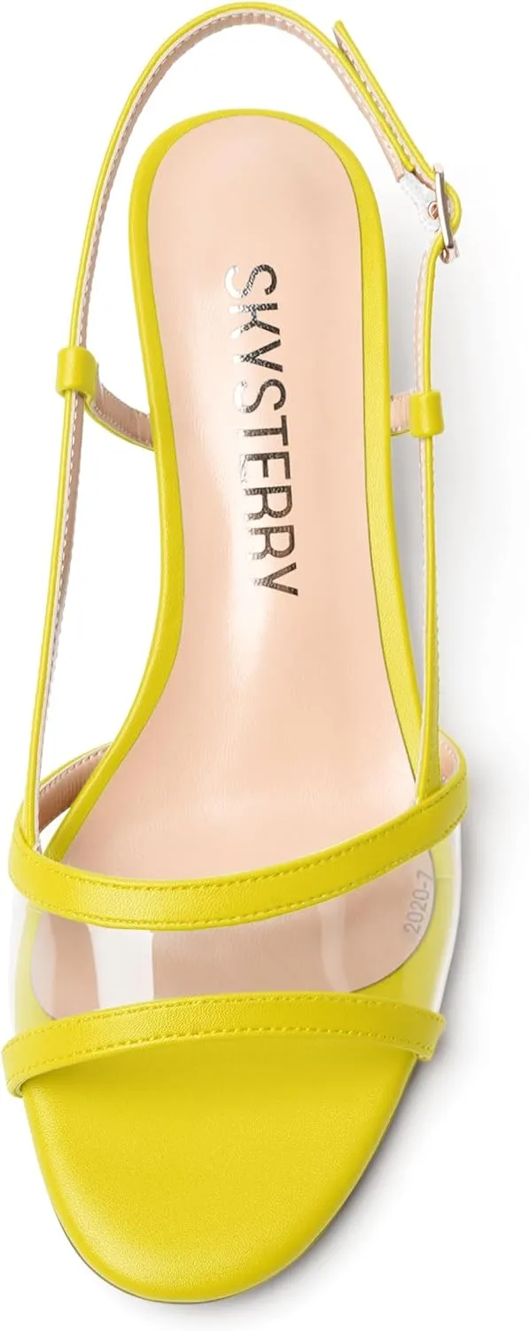 SKYSTERRY Womens Casual Dating Buckle Open Toe Slingback Matte Kitten Low Heel Heeled Sandals 2 Inch