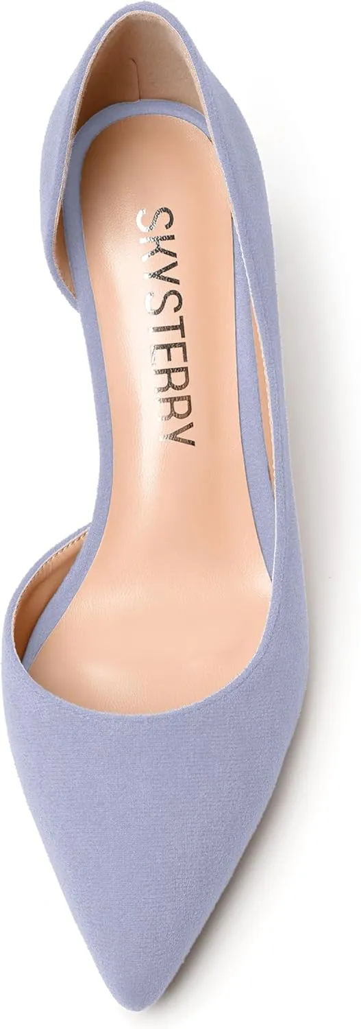 SKYSTERRY Womens Dress Slip On Wedding Suede Pointed Toe Stiletto Mid Heel Pumps Shoes 2.5 Inch