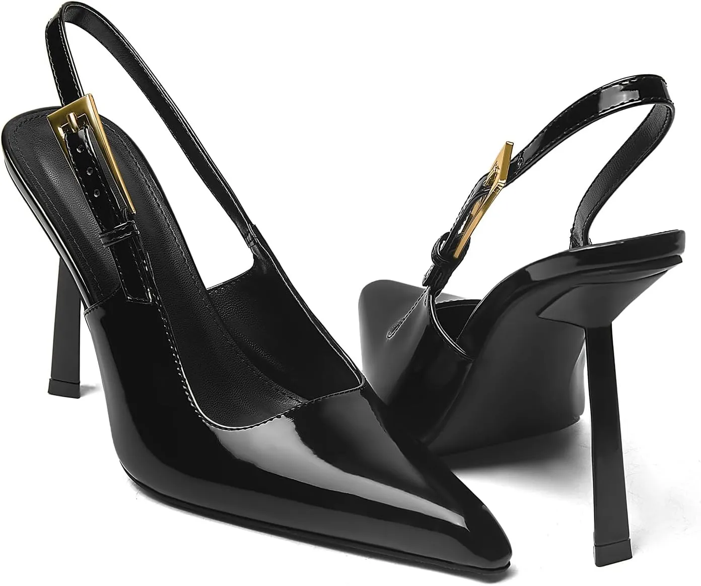 Slingback Heels for Women Pointed Toe Stiletto High Heels Pumps Metal Ankle Strap Slip-on Sandals Leather Dress Wedding Work Banquet Pumps Shoes