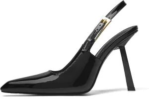 Slingback Heels for Women Pointed Toe Stiletto High Heels Pumps Metal Ankle Strap Slip-on Sandals Leather Dress Wedding Work Banquet Pumps Shoes