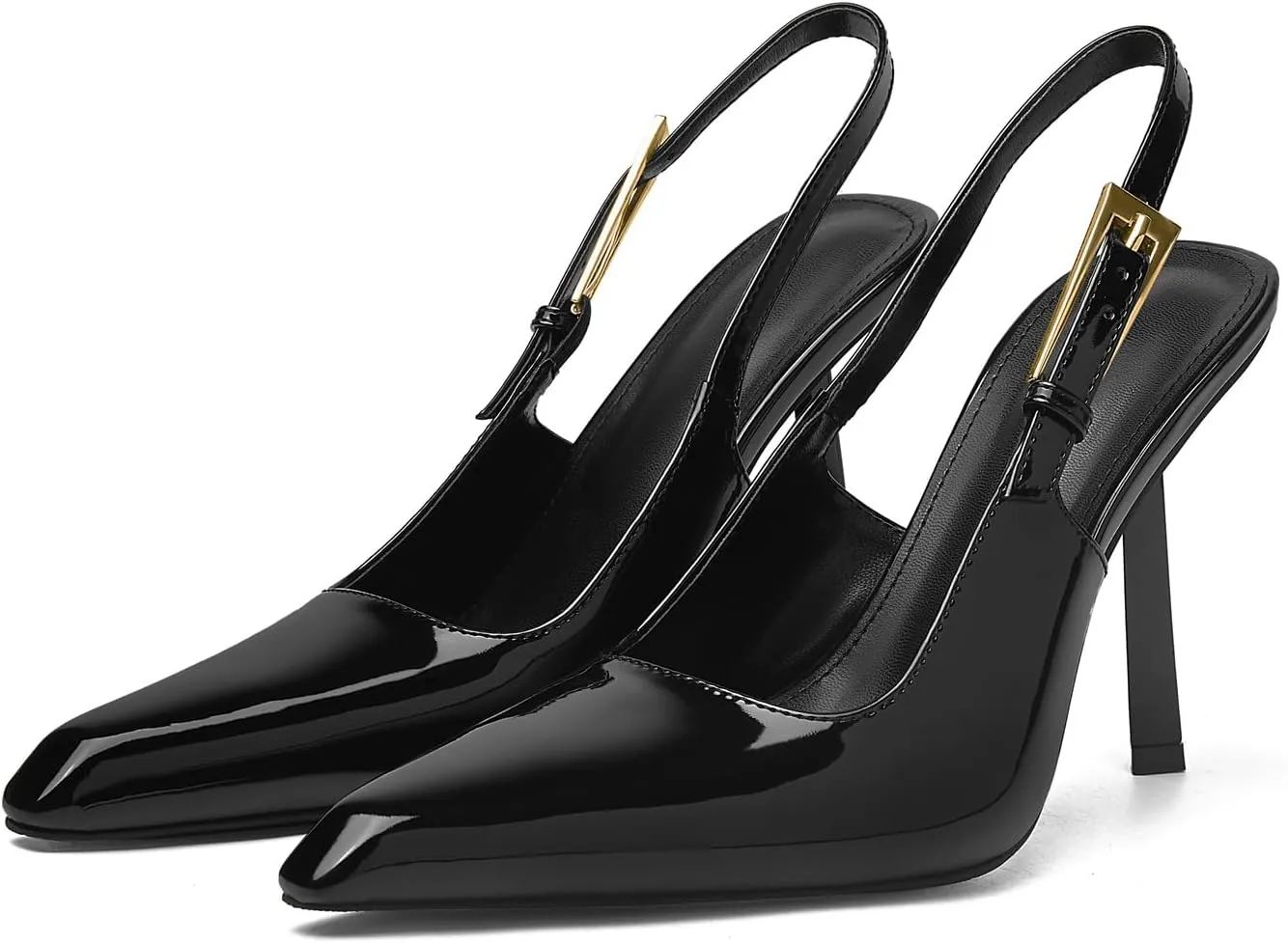 Slingback Heels for Women Pointed Toe Stiletto High Heels Pumps Metal Ankle Strap Slip-on Sandals Leather Dress Wedding Work Banquet Pumps Shoes