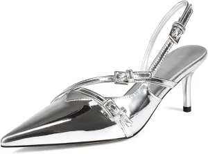 Slingback Kitten Heels Pointed Toe Buckle Straps Stiletto high Heeled Sandals Pump for Women Prom Party Dress Shoes