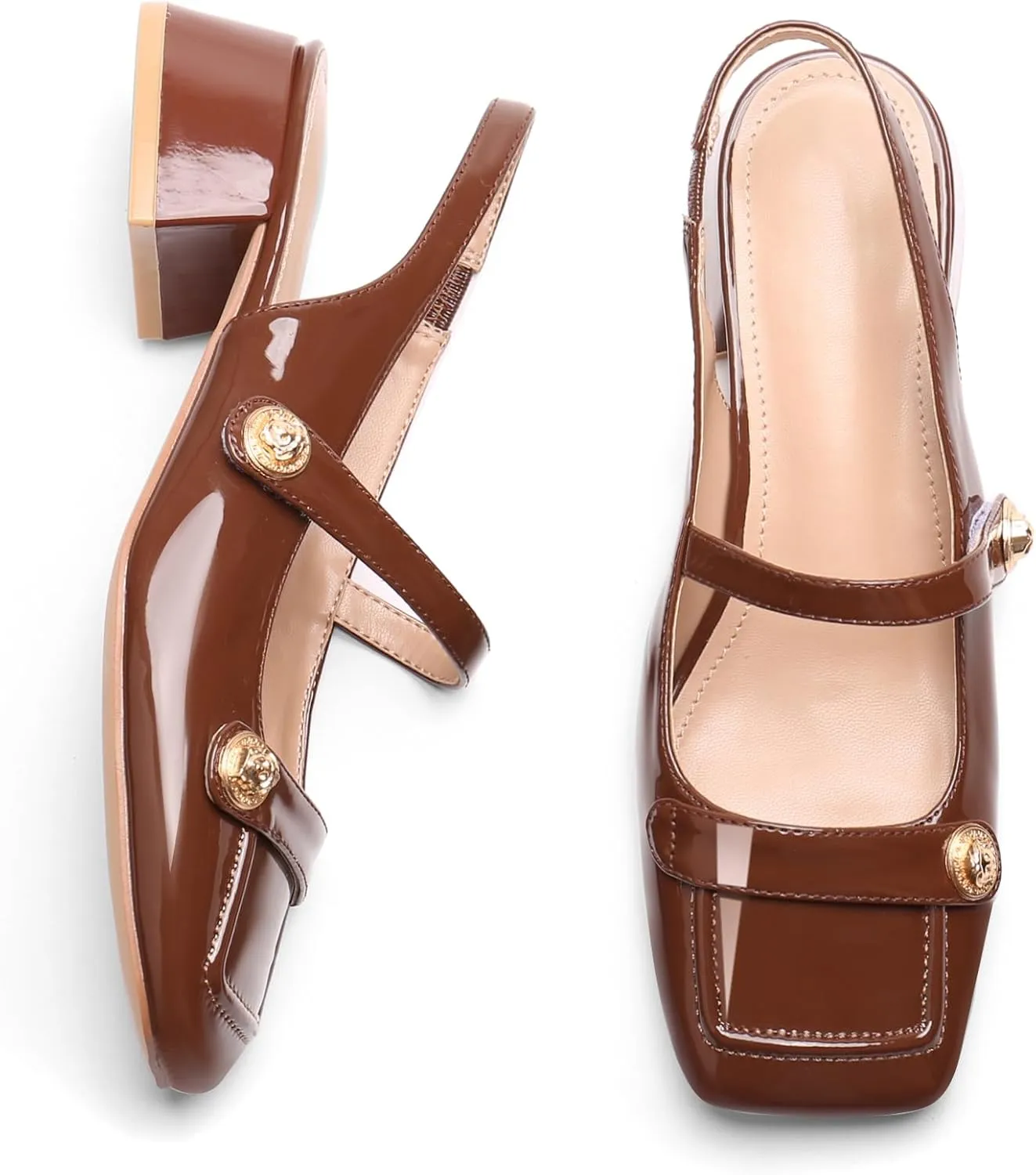 Slingback Mary Jane Heels for Women Low Block Heel Closed Square Toe Pump Shoes Heels Classic Daily Office Dressy Shoes