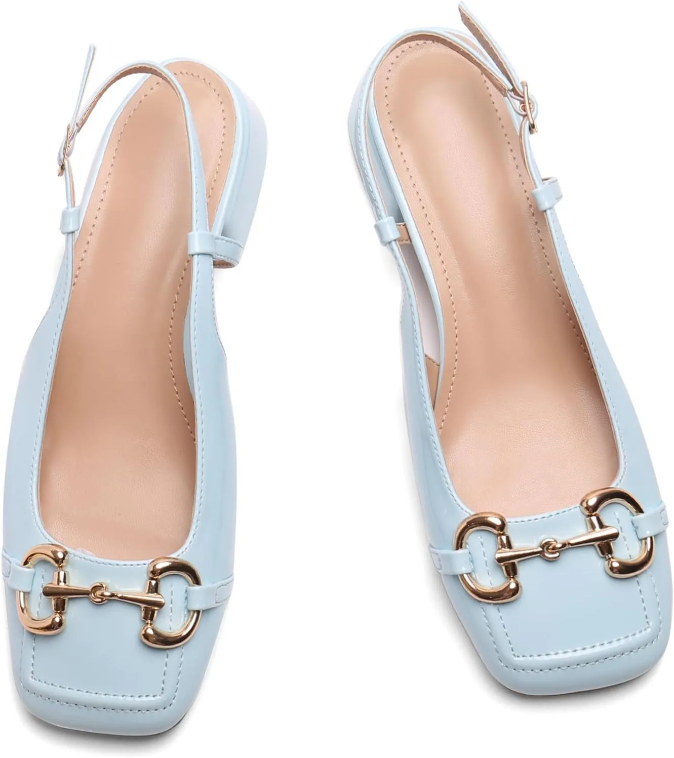Slingback Mary Jane Heels for Women Low Block Heel Closed Square Toe Pump Shoes Heels Classic Daily Office Dressy Shoes