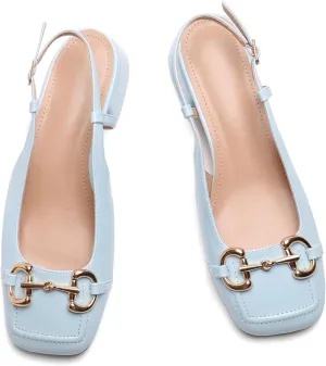 Slingback Mary Jane Heels for Women Low Block Heel Closed Square Toe Pump Shoes Heels Classic Daily Office Dressy Shoes