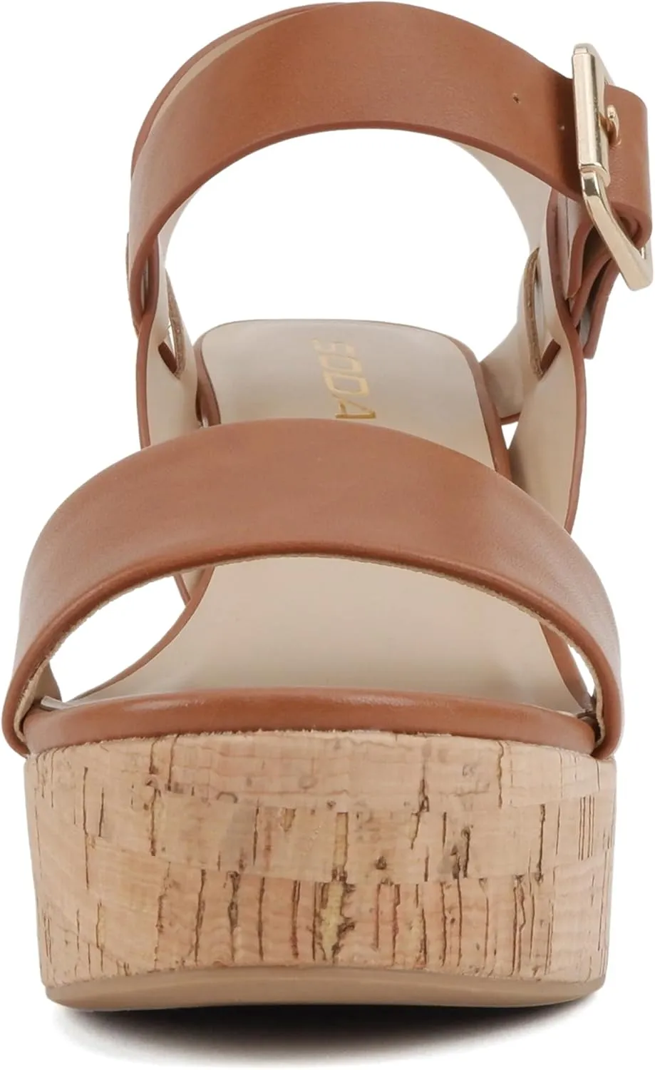 Soda “Annual” ~ Women Open Round Toe Single Band High Heel Notch Wedge Sandals with Adjustable Ankle Strap