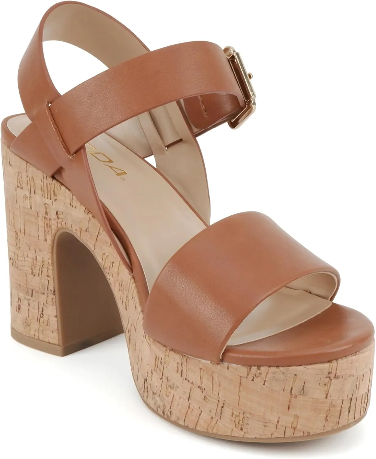 Soda “Annual” ~ Women Open Round Toe Single Band High Heel Notch Wedge Sandals with Adjustable Ankle Strap