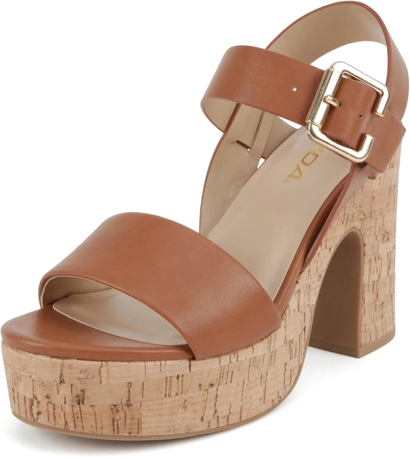 Soda “Annual” ~ Women Open Round Toe Single Band High Heel Notch Wedge Sandals with Adjustable Ankle Strap