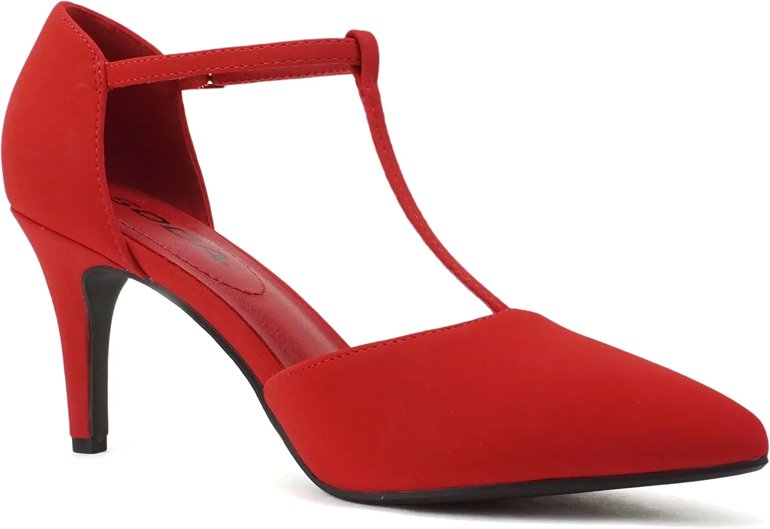 Soda Bahia ~ Women Pointed Toe Closed Back Counter Stiletto Mid Heel T-Strap Pump Shoe