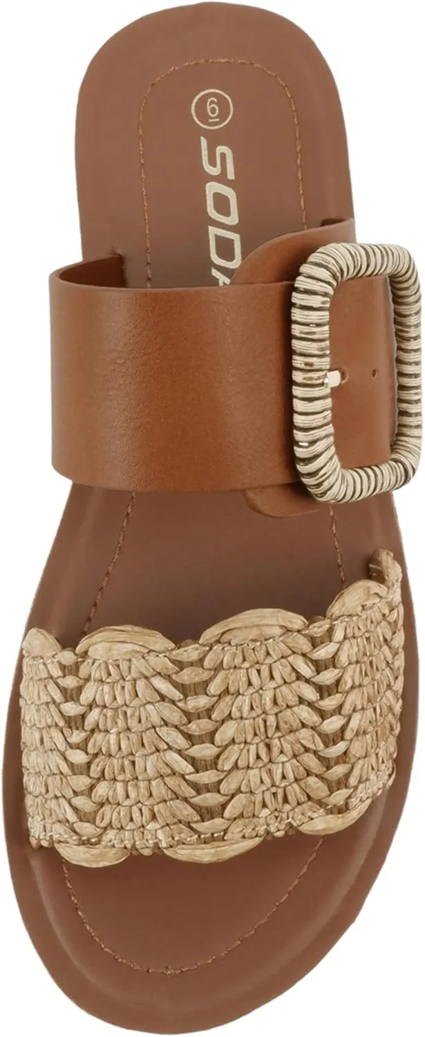 Soda “Cactus” ~ Women Open Toe Raffia Band Flatform Sandals with Buckle Strap