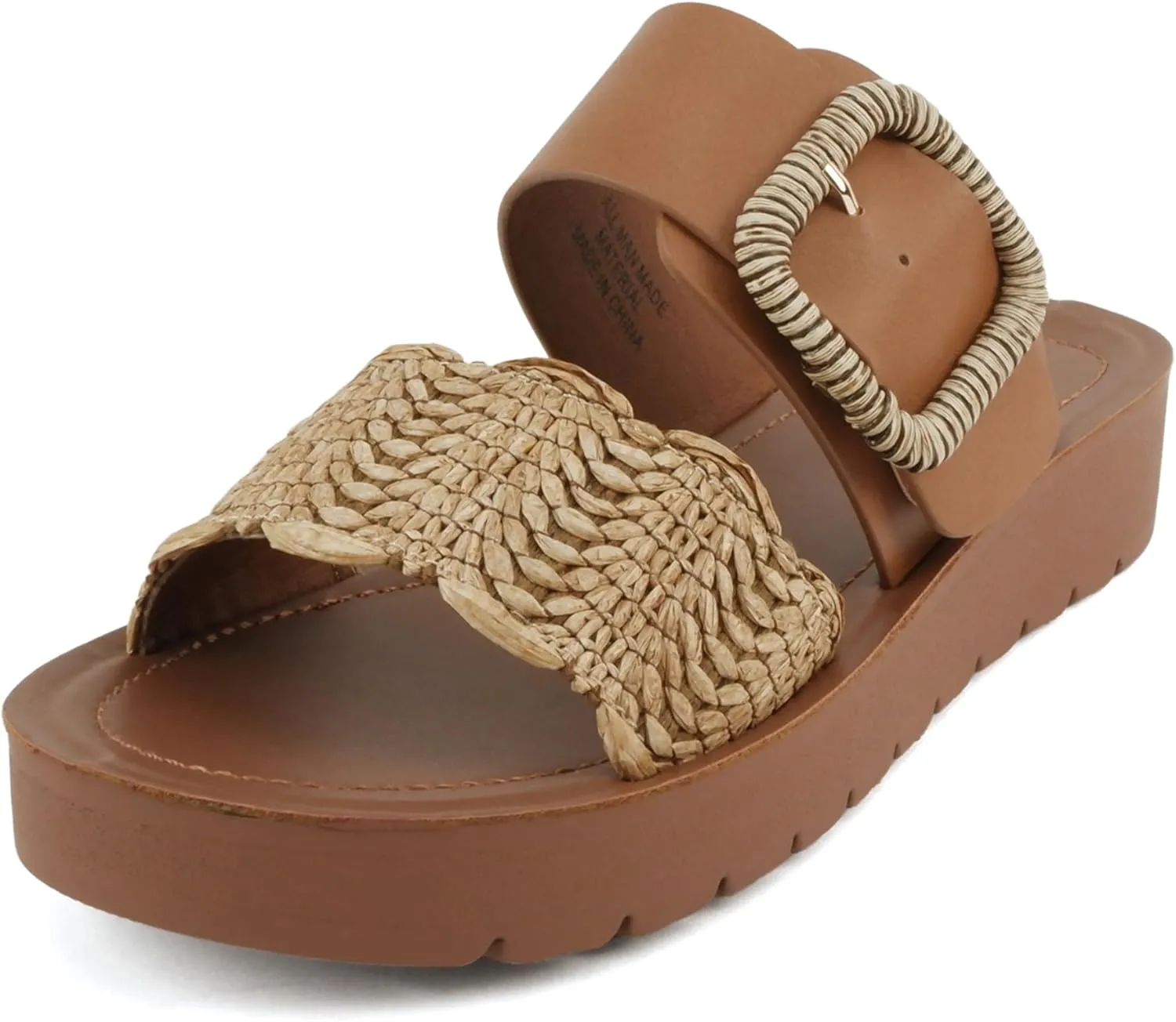 Soda “Cactus” ~ Women Open Toe Raffia Band Flatform Sandals with Buckle Strap