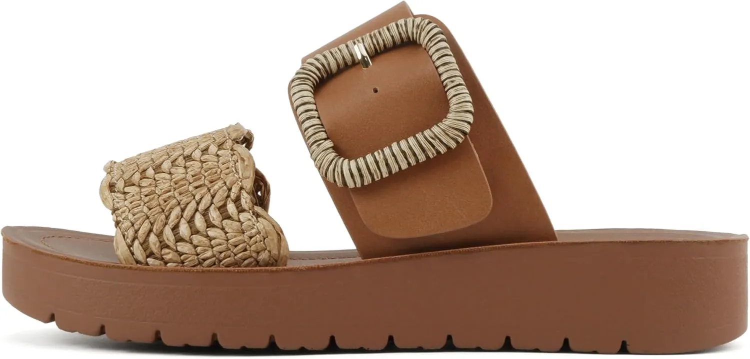 Soda “Cactus” ~ Women Open Toe Raffia Band Flatform Sandals with Buckle Strap