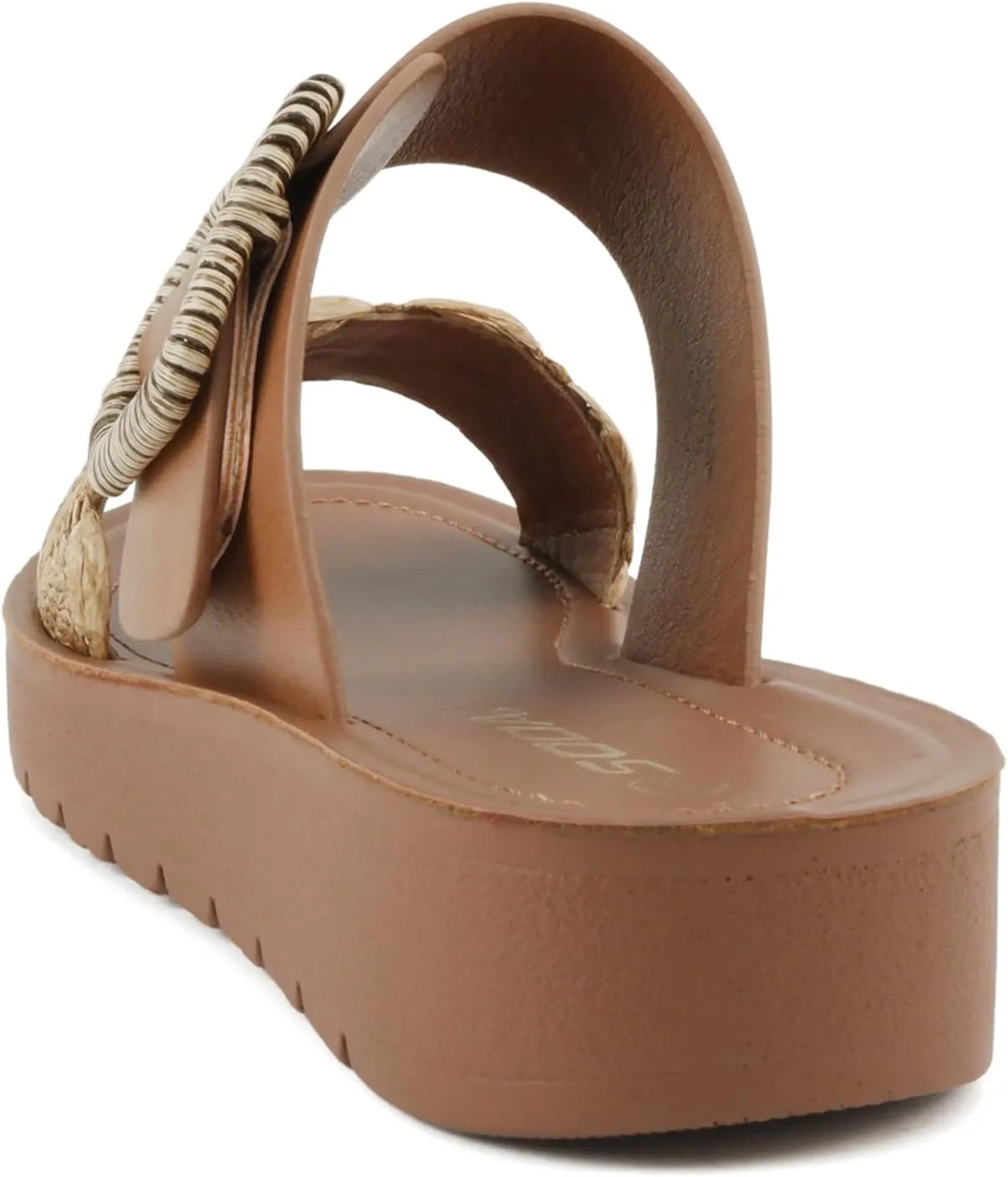 Soda “Cactus” ~ Women Open Toe Raffia Band Flatform Sandals with Buckle Strap