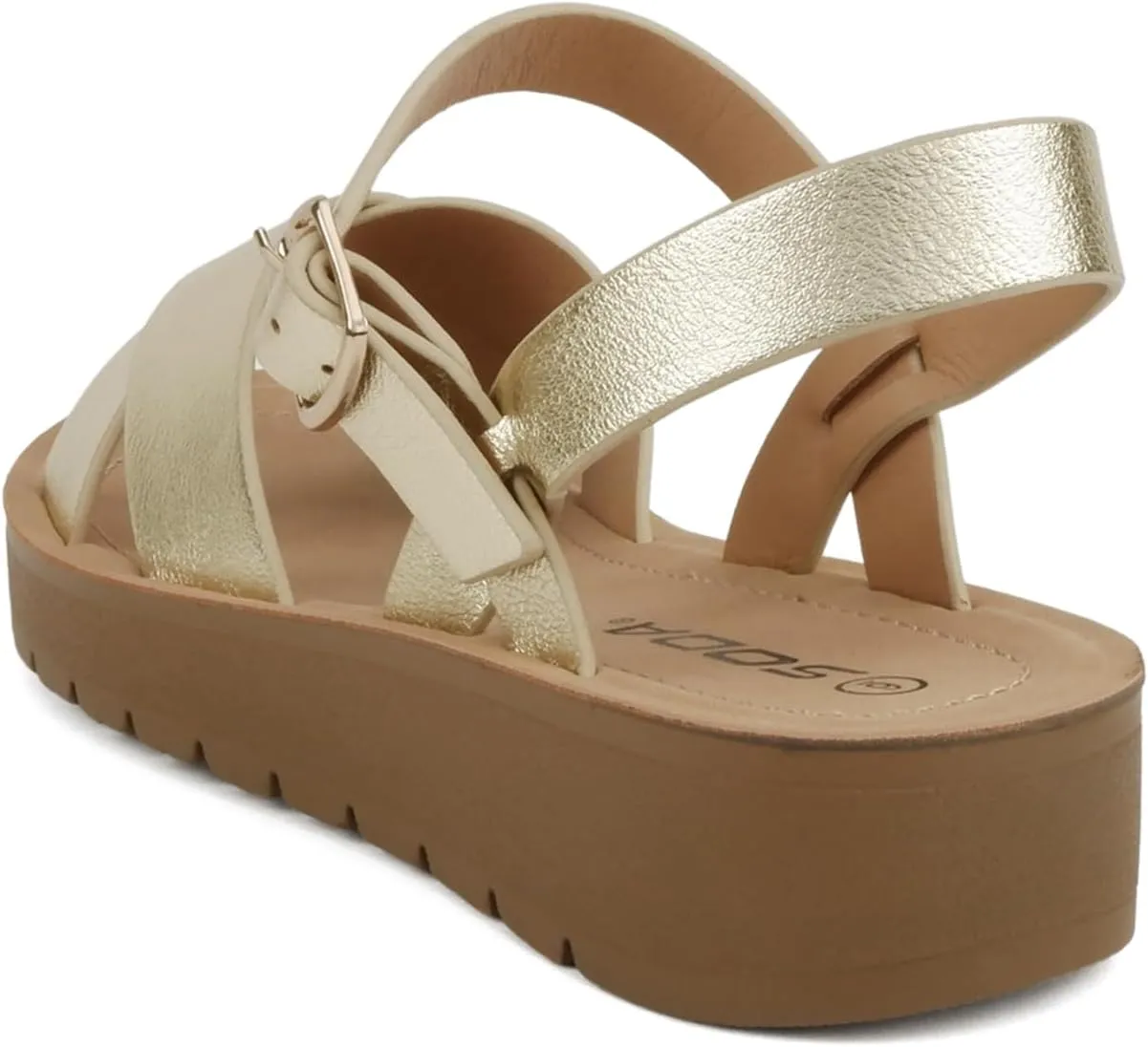 Soda CHESTER ~ Women Flat Sandals Flatform Ankle Buckle Criss Cross Band Straps Sandals Shoes