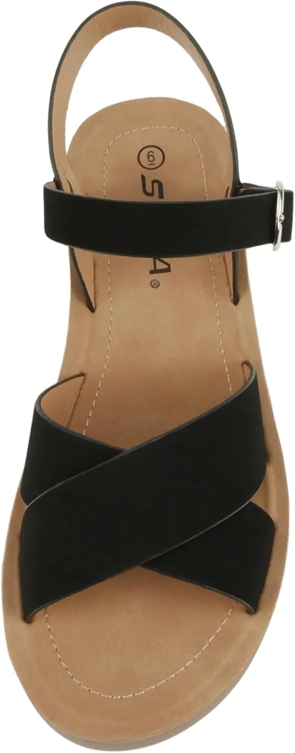 Soda CHESTER ~ Women Flat Sandals Flatform Ankle Buckle Criss Cross Band Straps Sandals Shoes