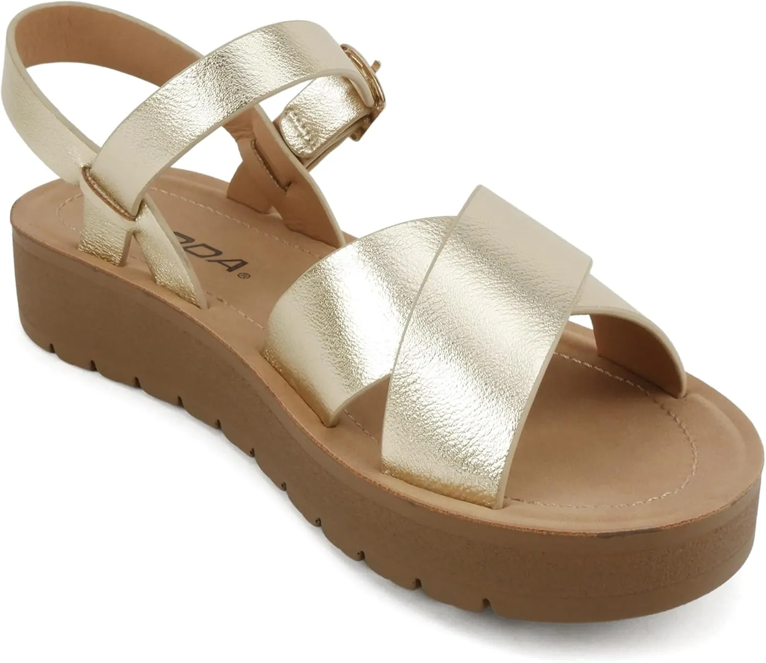 Soda CHESTER ~ Women Flat Sandals Flatform Ankle Buckle Criss Cross Band Straps Sandals Shoes