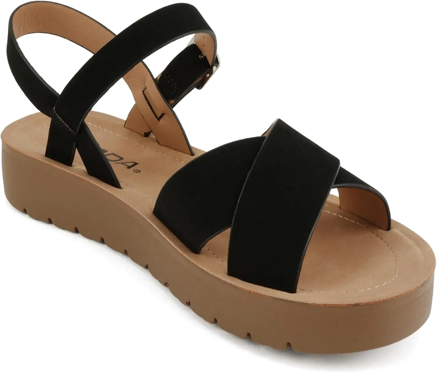 Soda CHESTER ~ Women Flat Sandals Flatform Ankle Buckle Criss Cross Band Straps Sandals Shoes