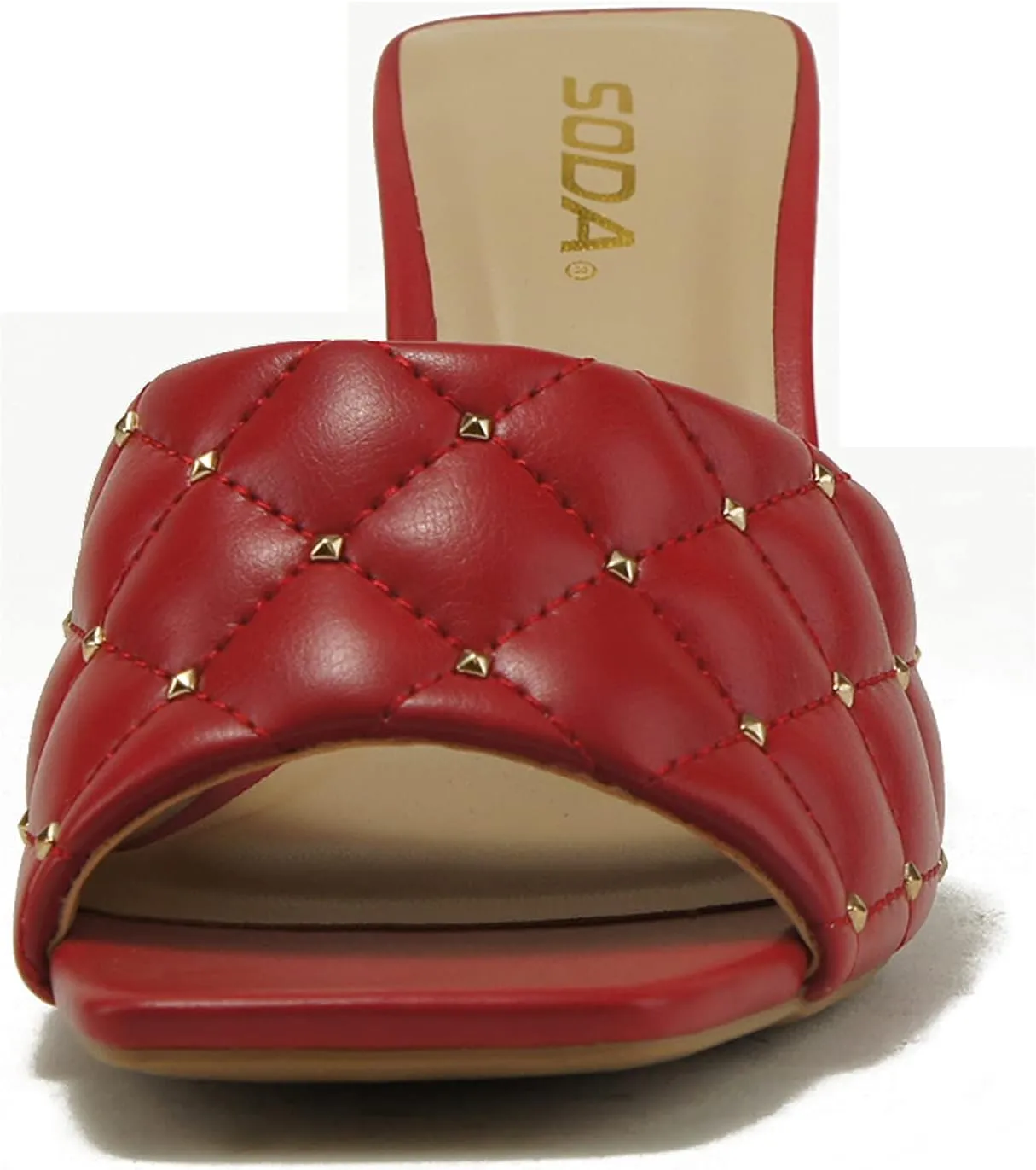 Soda JELLO ~ Women Slip On Diamond Quilted Stud Gem Jewel Fashion Flat Heel Sandal