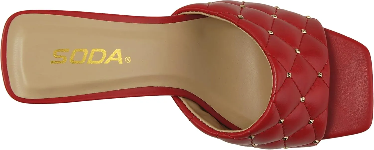 Soda JELLO ~ Women Slip On Diamond Quilted Stud Gem Jewel Fashion Flat Heel Sandal