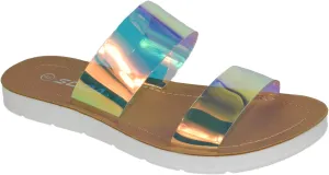 Soda Shoes Women Flip Flops Flat Beach Sandals Slides Double Straps Occupy-S Colorful Multi-Color 6