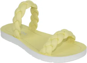 Soda Shoes Women Flip Flops Flat Sandals Slides Double Braided Straps Joyful-S Yellow 8