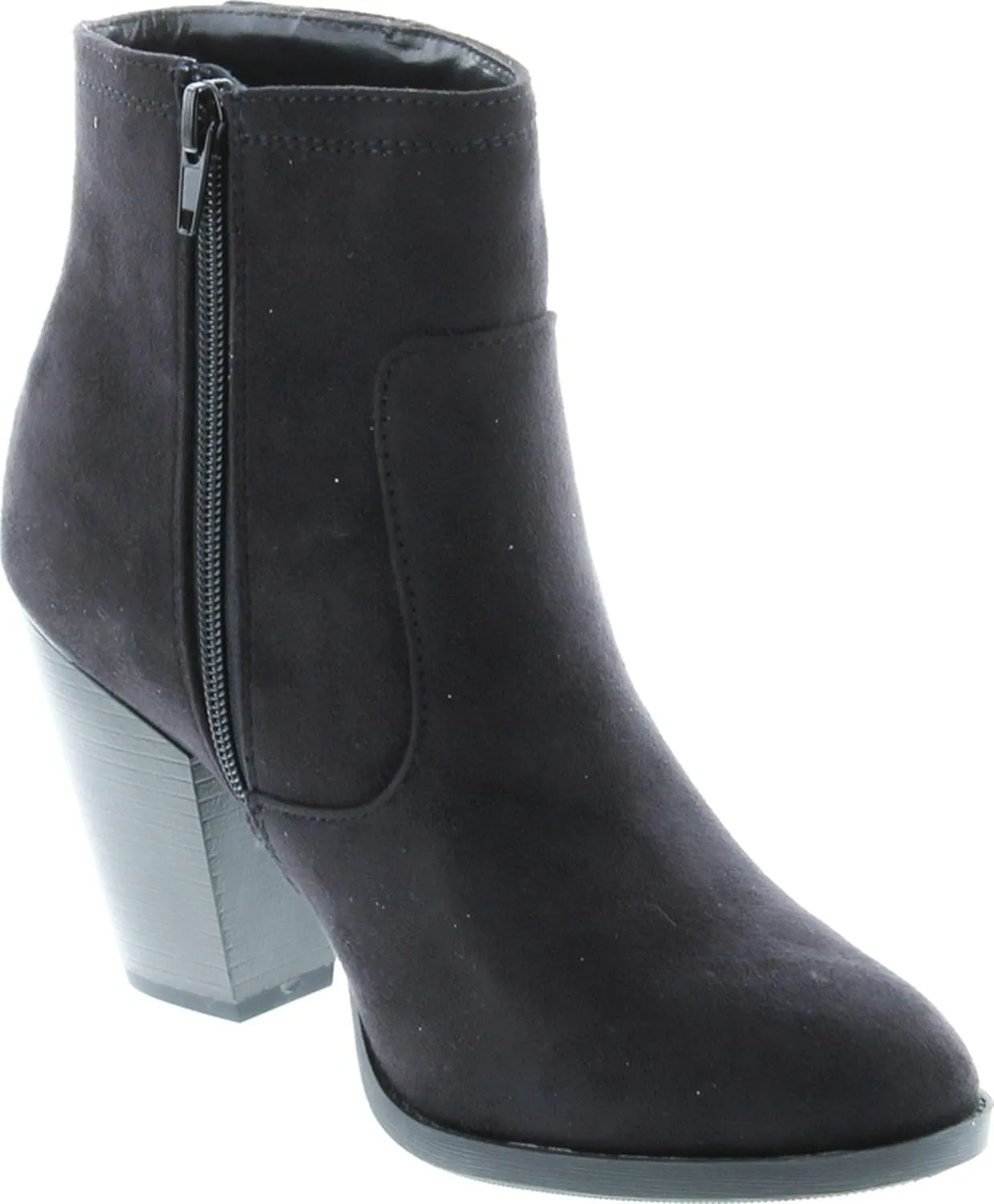 Soda Women's Bunty Faux Suede Cowboy Stacked Heels Ankle Booties with Side Accents