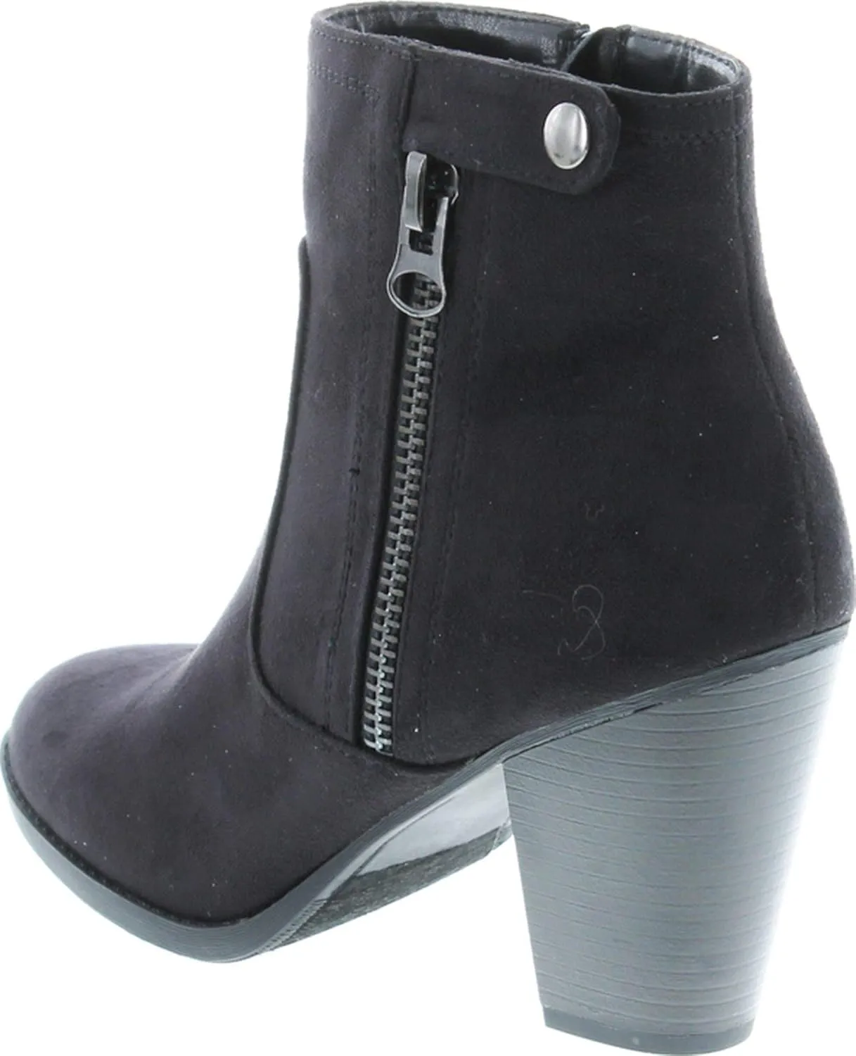 Soda Women's Bunty Faux Suede Cowboy Stacked Heels Ankle Booties with Side Accents