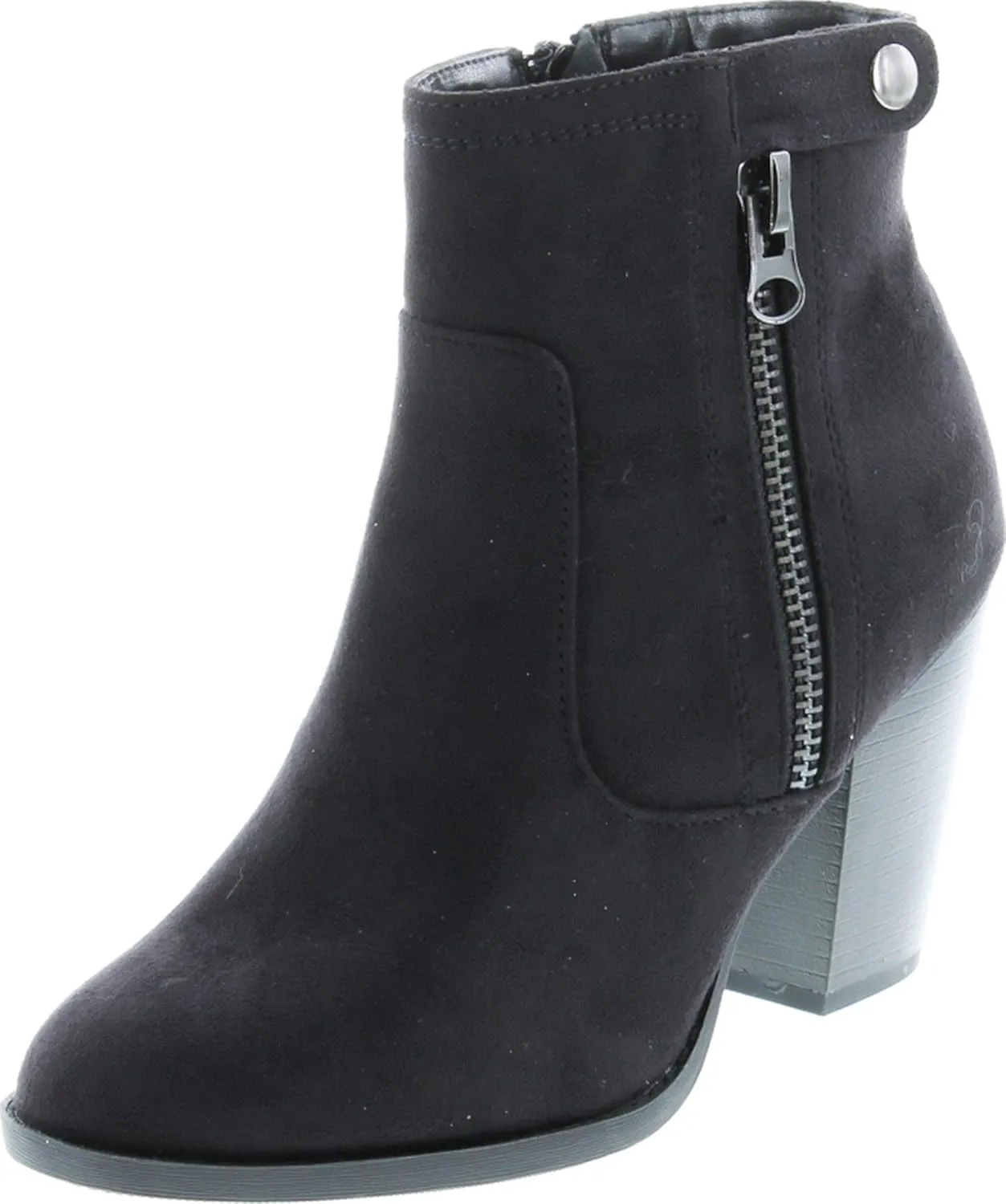 Soda Women's Bunty Faux Suede Cowboy Stacked Heels Ankle Booties with Side Accents