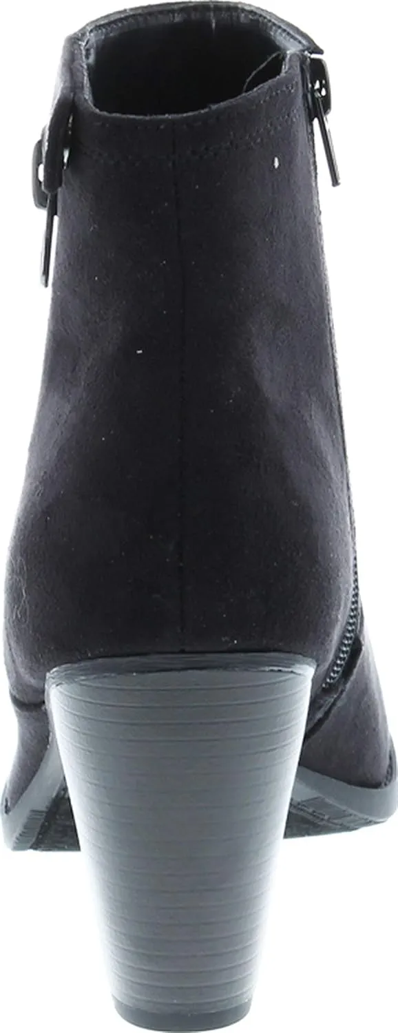 Soda Women's Bunty Faux Suede Cowboy Stacked Heels Ankle Booties with Side Accents