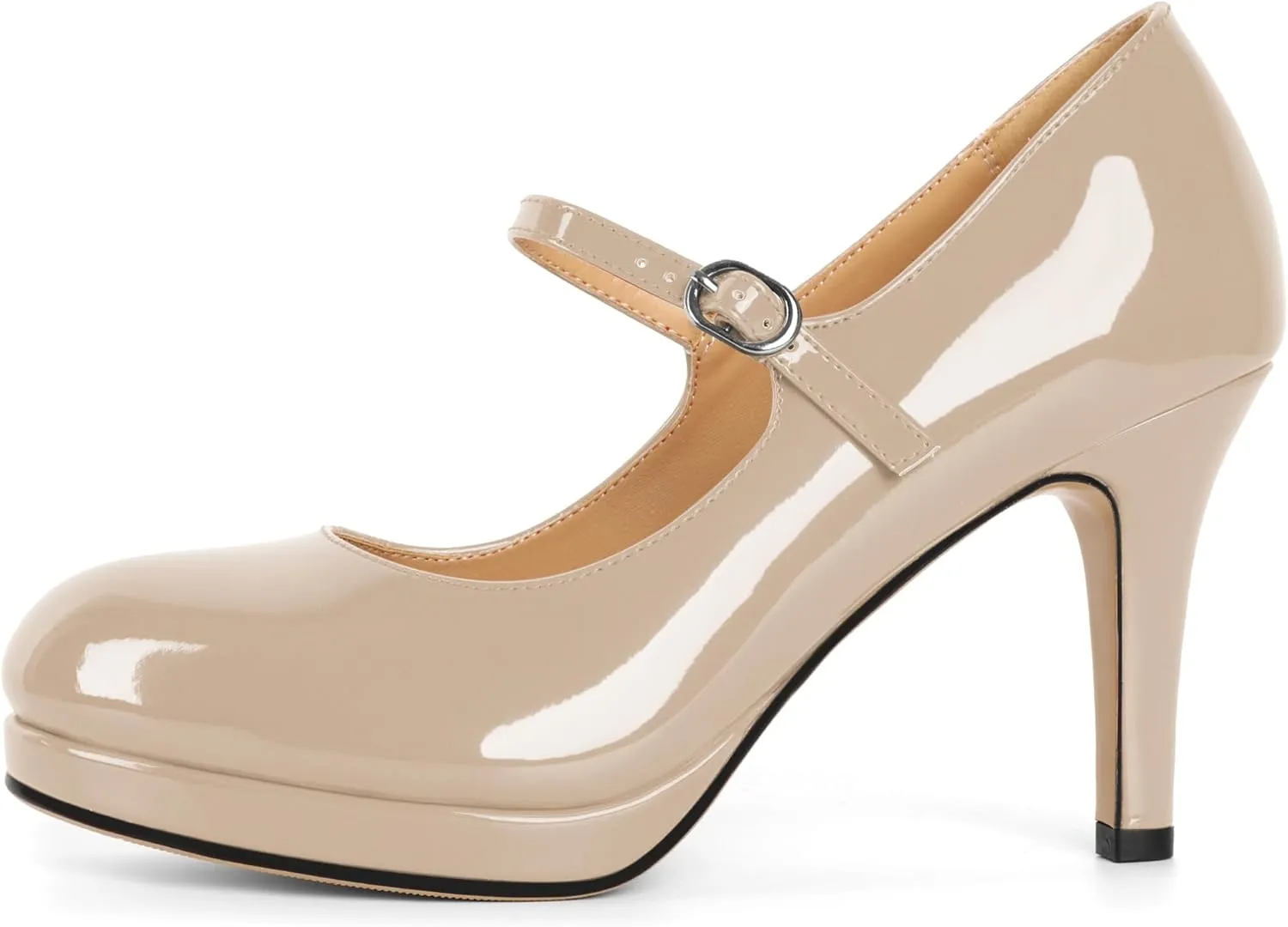 Soireelady Women's Platform Mary Jane Pumps Closed Round Toe Ankle Strap Stiletto High Heels Dress Shoes 3.5 Inches