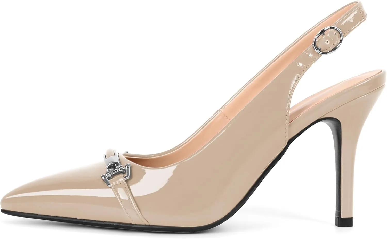 Soireelady Women's Slingback Heels Pointed Toe Stilettos High Heel Pumps Silver Buckle Strap Fashion Shoes 3.5 Inches