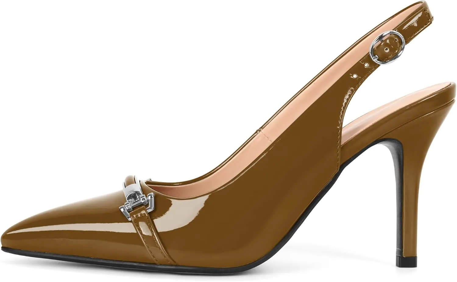 Soireelady Women's Slingback Heels Pointed Toe Stilettos High Heel Pumps Silver Buckle Strap Fashion Shoes 3.5 Inches