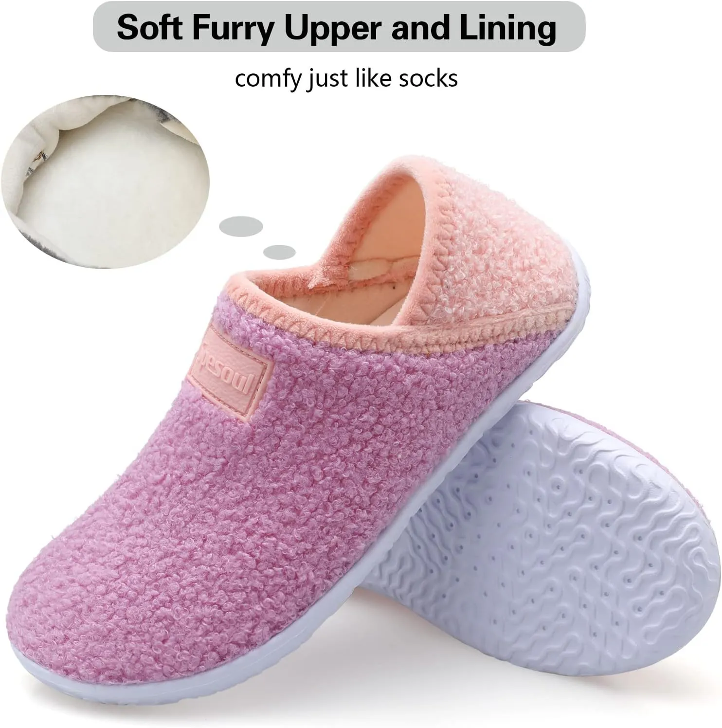 Spesoul Fuzzy House Slippers for Women Men Indoor Closed Back Lightweight Cozy Faux Furry Lining Barefoot House Shoes Slipper Socks for Bedroom Home Office Yoga Outdoor Walking Shoes