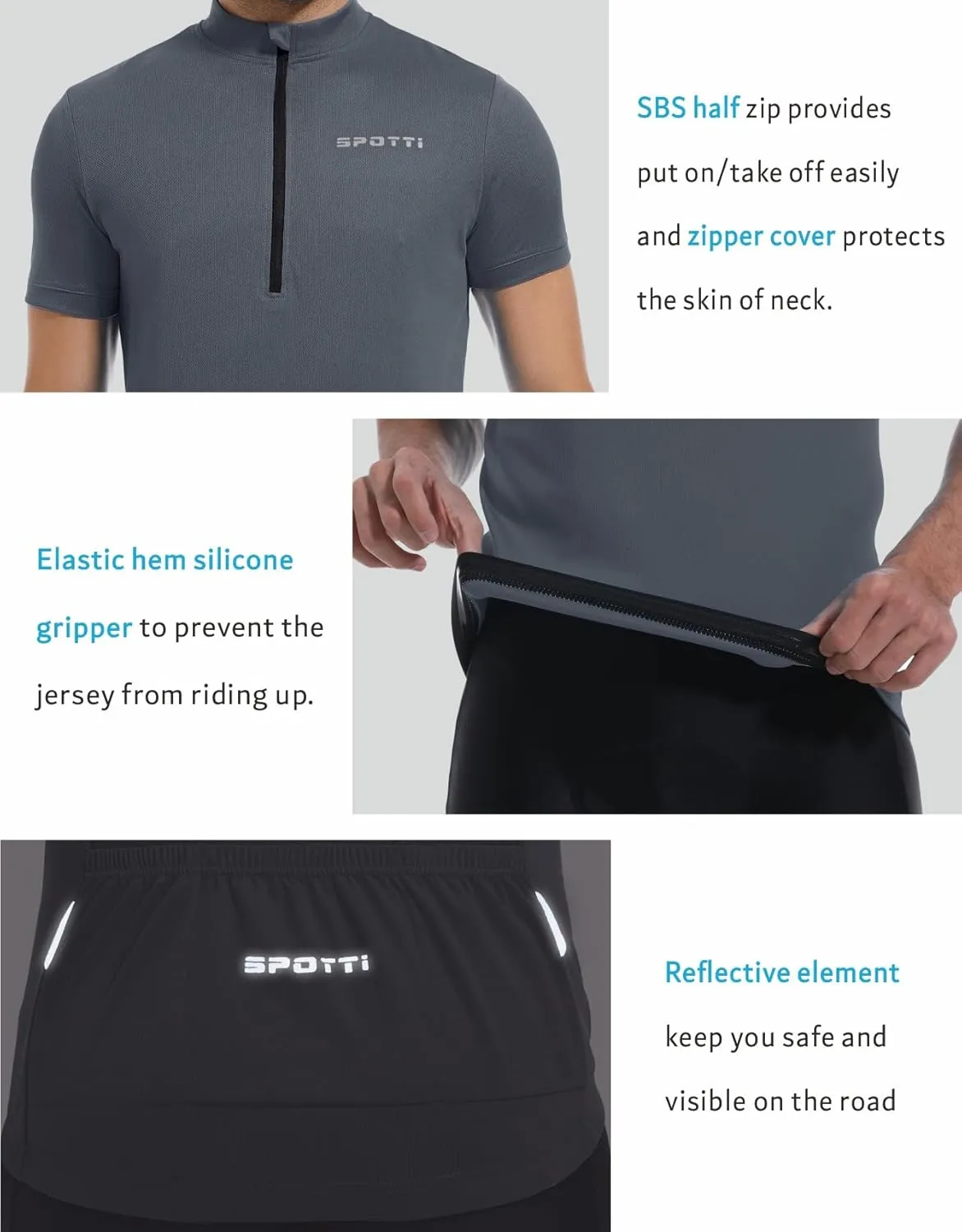 Spotti Men's Cycling Bike Jersey Short Sleeve with 3 Rear Pockets- Moisture Wicking, Breathable, Quick Dry Biking Shirt