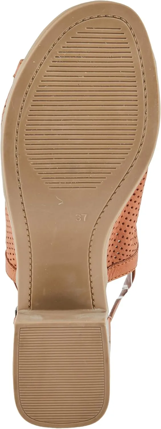 Spring Step NOCTIUM Women's Stacked Heel Sandals with Perforated Leather Upper and Peep-Toe Detail