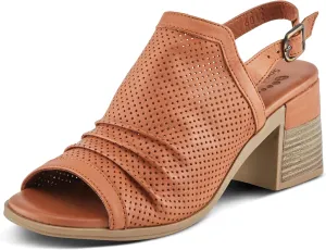 Spring Step NOCTIUM Women's Stacked Heel Sandals with Perforated Leather Upper and Peep-Toe Detail