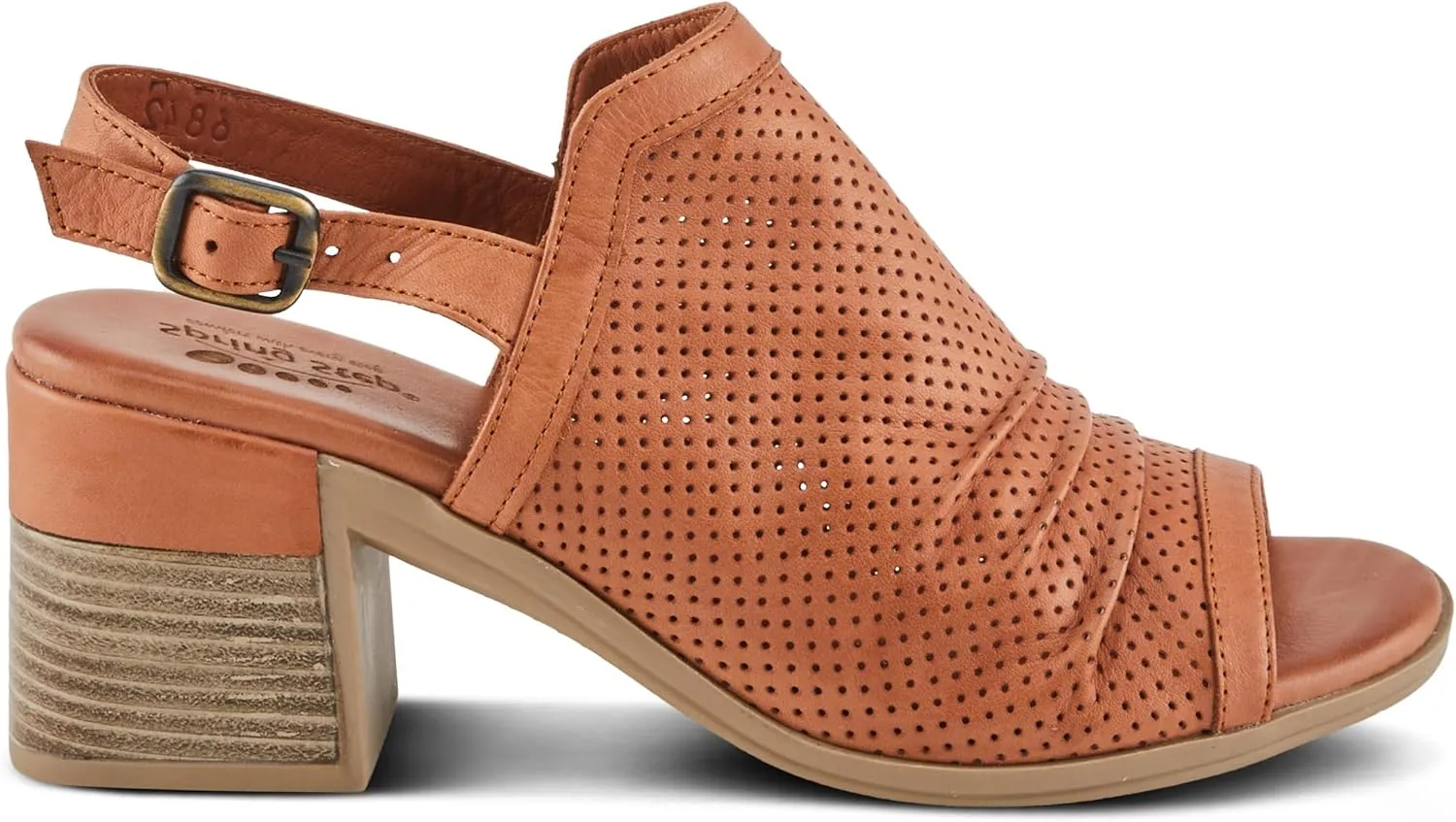 Spring Step NOCTIUM Women's Stacked Heel Sandals with Perforated Leather Upper and Peep-Toe Detail
