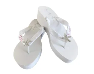 Starfish Bridal Flip Flops, Mrs Last Name Wedding Sandals in Pink & White or Ivory