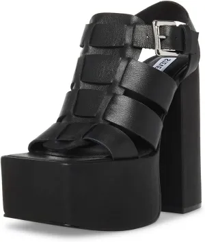 Steve Madden Tranquil White Leather Open Square Toe Buckle Detail Heeled Sandals