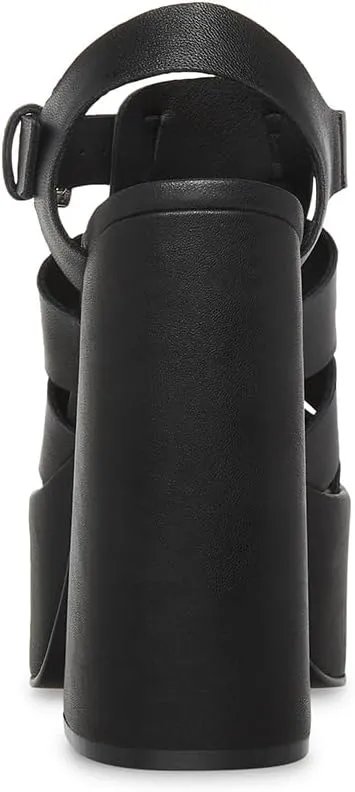 Steve Madden Tranquil White Leather Open Square Toe Buckle Detail Heeled Sandals