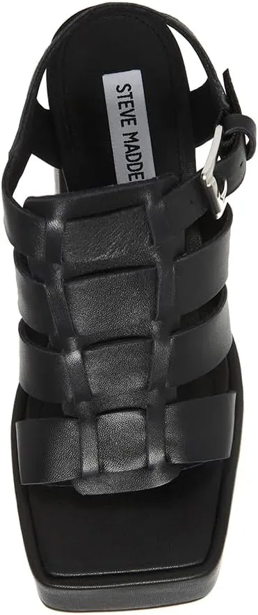 Steve Madden Tranquil White Leather Open Square Toe Buckle Detail Heeled Sandals