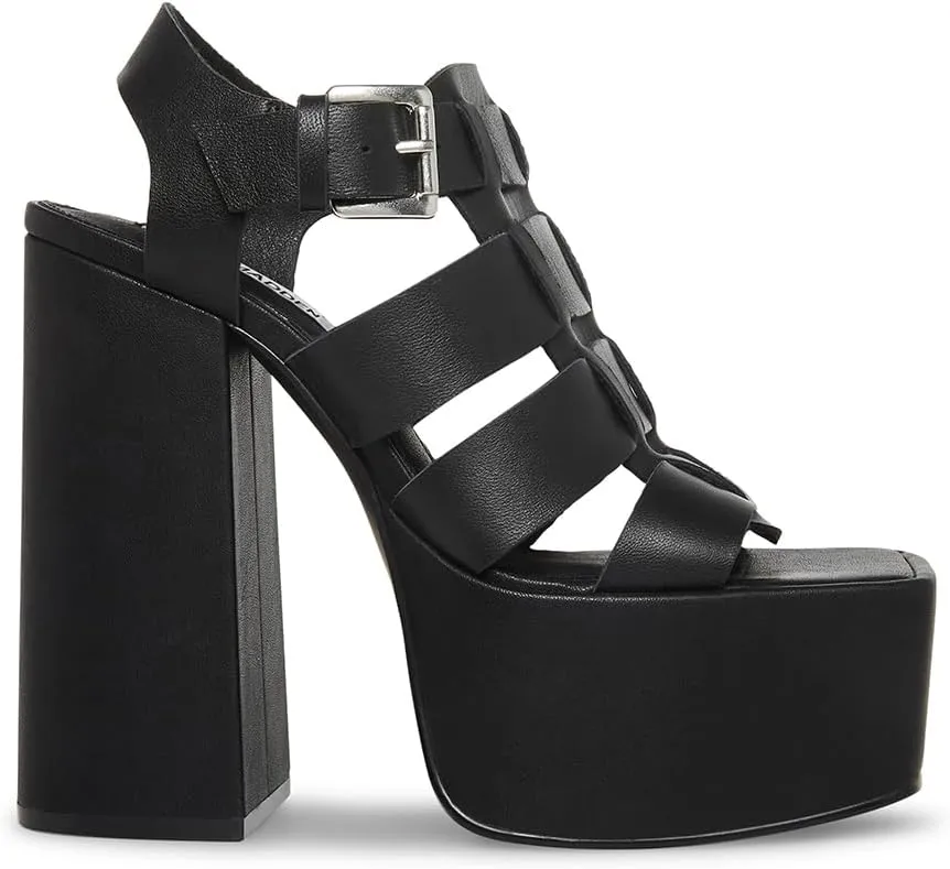 Steve Madden Tranquil White Leather Open Square Toe Buckle Detail Heeled Sandals