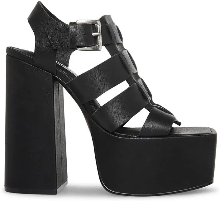 Steve Madden Tranquil White Leather Open Square Toe Buckle Detail Heeled Sandals