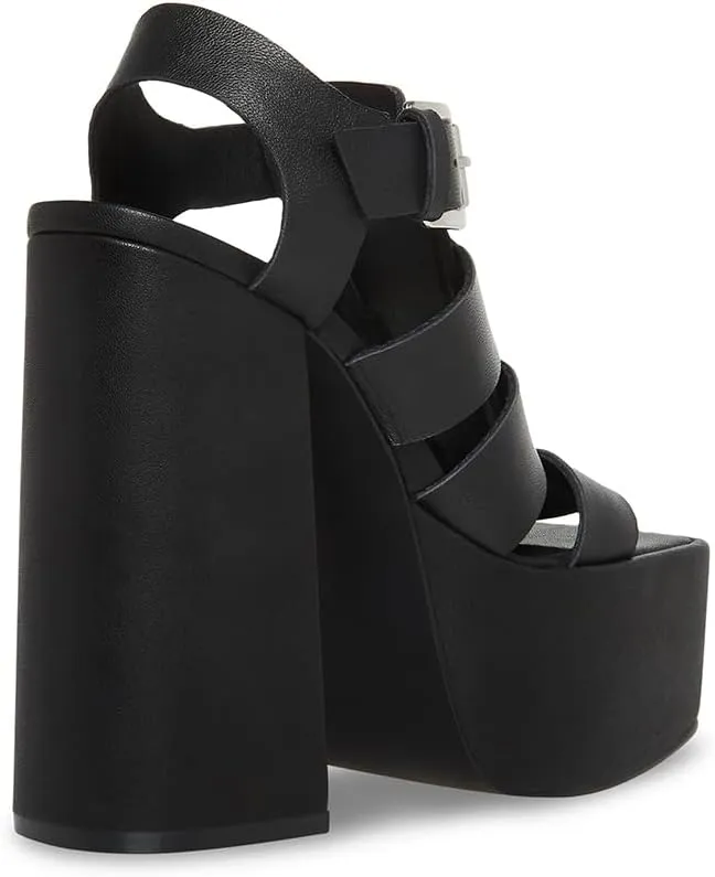 Steve Madden Tranquil White Leather Open Square Toe Buckle Detail Heeled Sandals