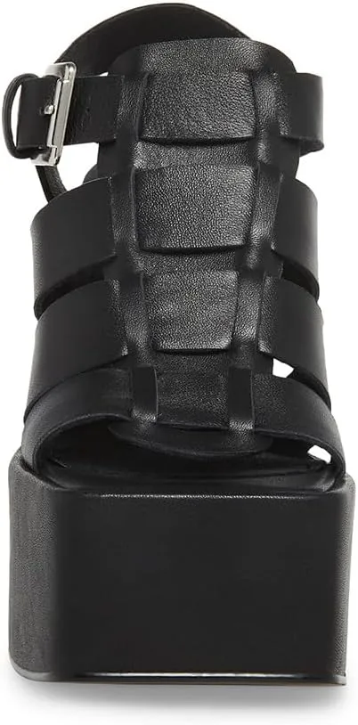 Steve Madden Tranquil White Leather Open Square Toe Buckle Detail Heeled Sandals