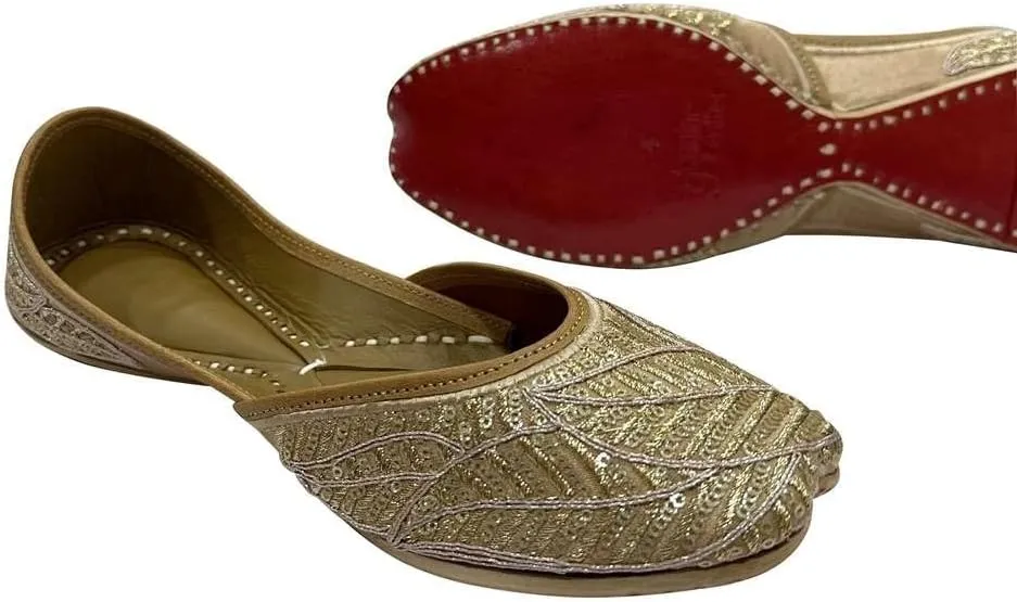 Stop n Style Punjabi Jutti Bridal Shoes Jooti Sequins Work Ethnic Mojaris Flat Khussa Sandals Ethnic Jutis