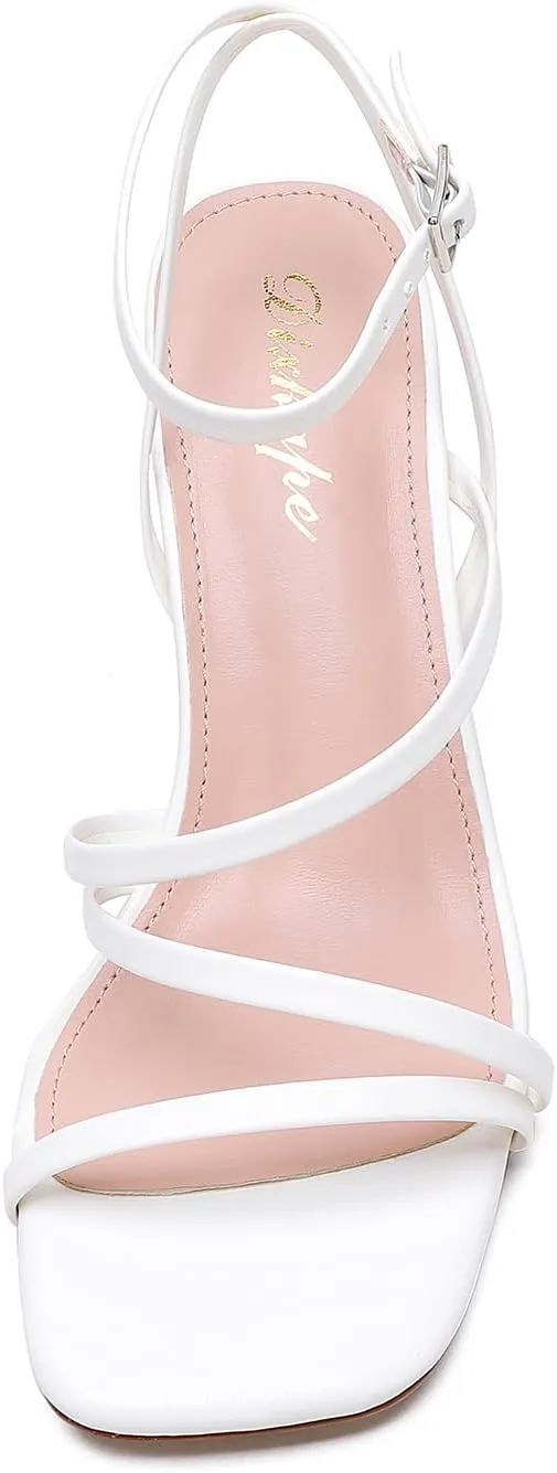 Strappy Heels for Women Square Toe Low Chunky Block Heels Dress Shoes Open Toe Heeled Sandals