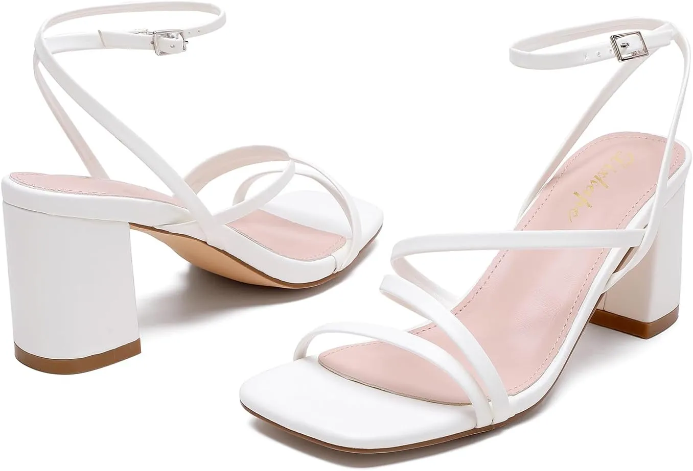 Strappy Heels for Women Square Toe Low Chunky Block Heels Dress Shoes Open Toe Heeled Sandals